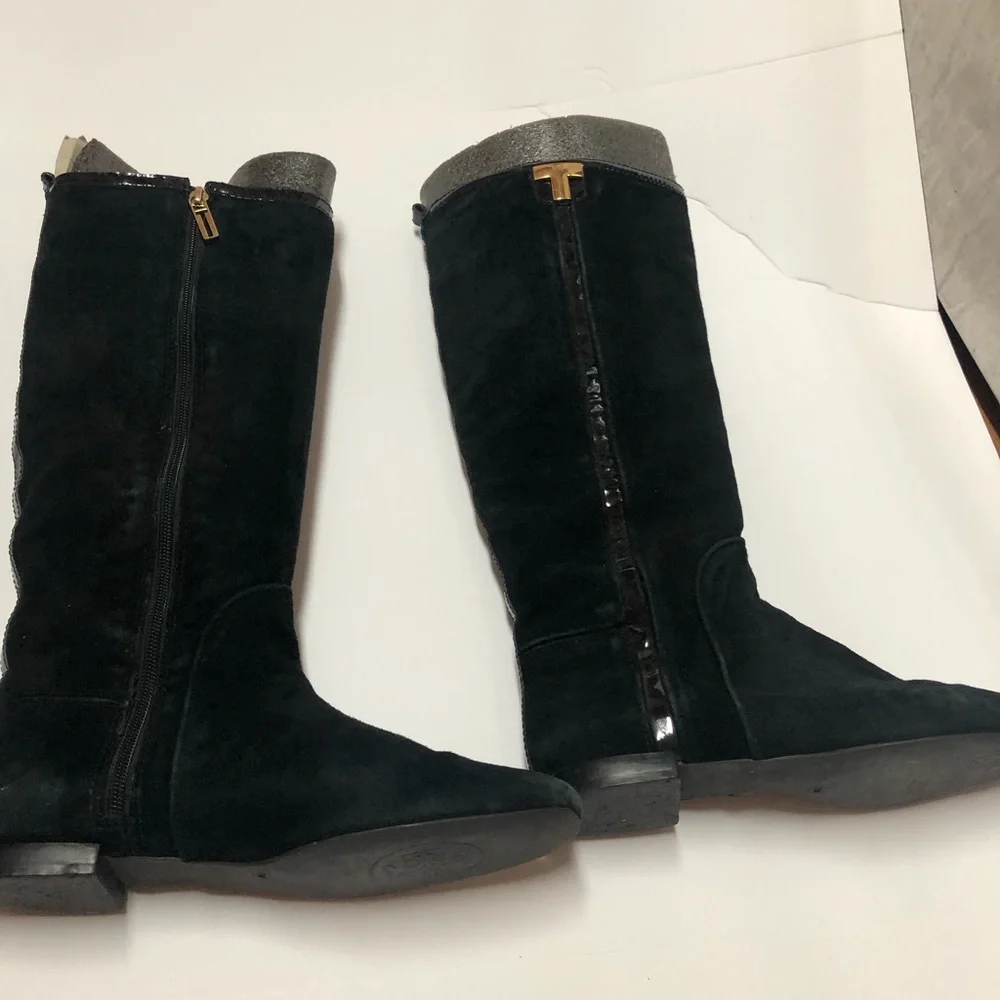 Tory Burch Black Suede and Patent Leather Knee High Boots Size 7.5